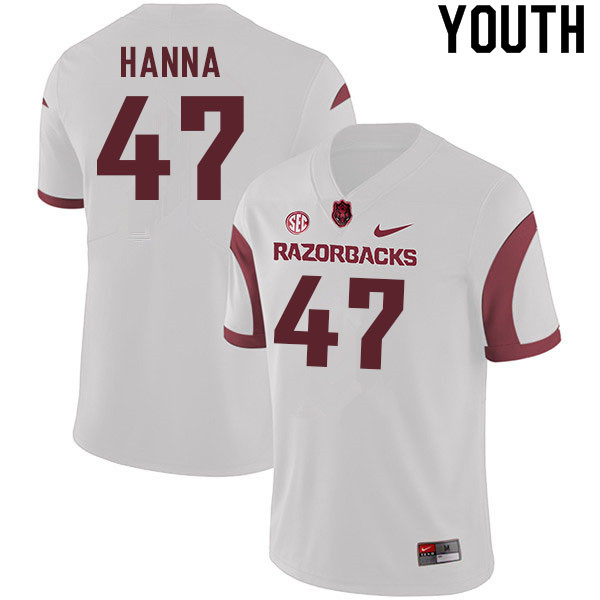 Youth #47 Jordan Hanna Arkansas Razorbacks College Football Jerseys Sale-White